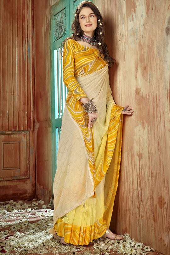 Canery Yellow Georgette Saree
