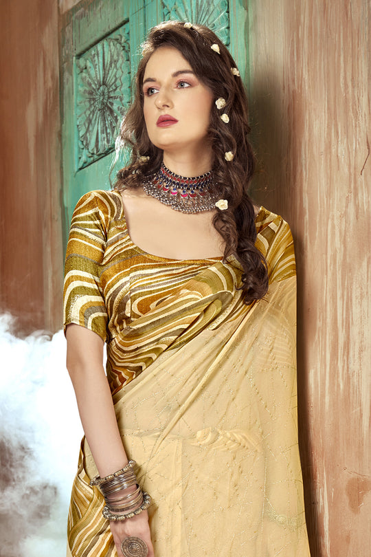 Tan Beige Georgette Saree