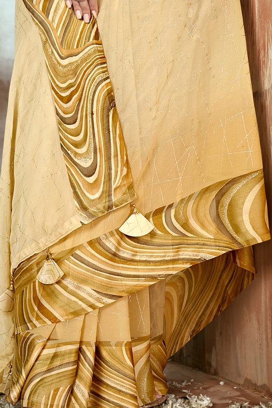 Tan Beige Georgette Saree