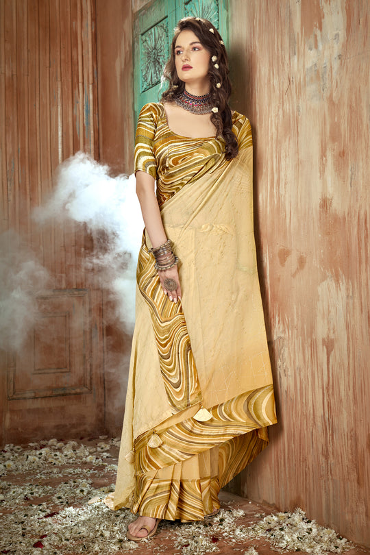 Tan Beige Georgette Saree