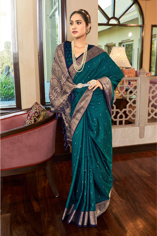Peacock Blue Silk Saree