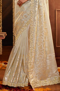 Off White Viscose Silk Saree