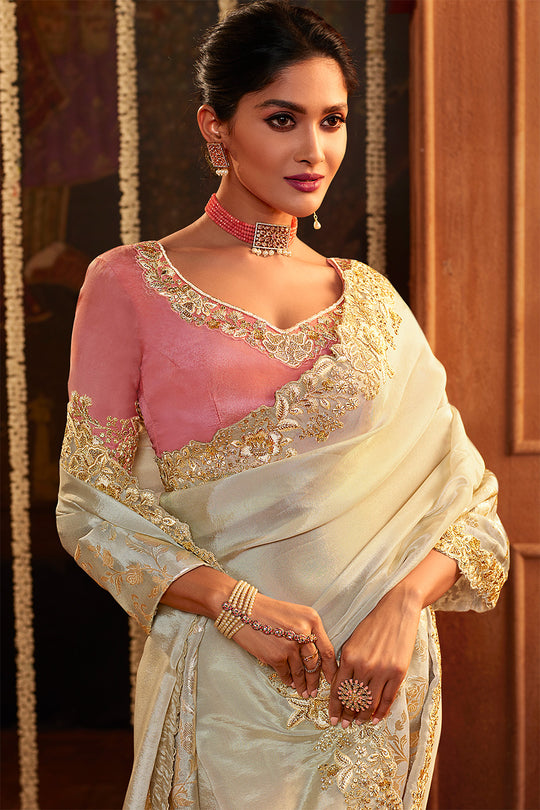 Off White Viscose Silk Saree