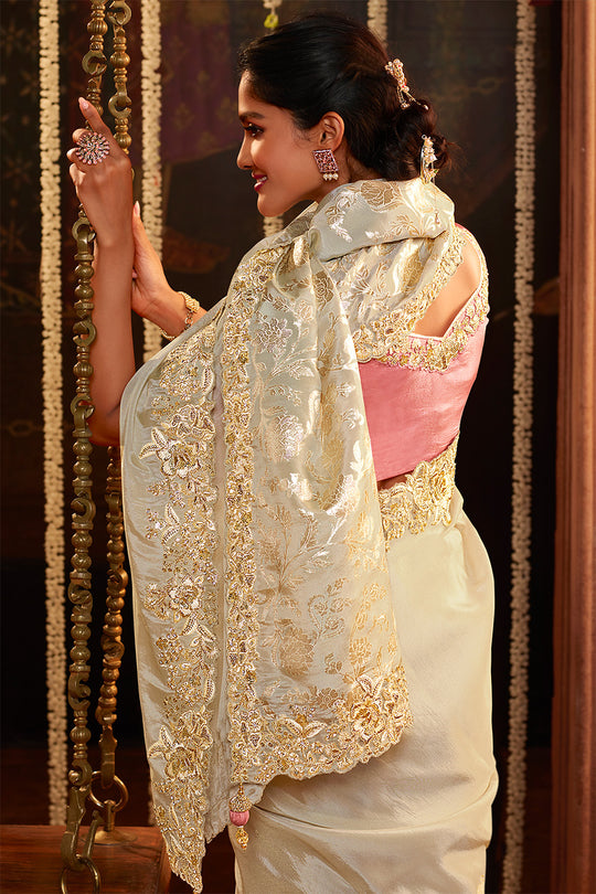 Off White Viscose Silk Saree