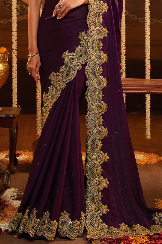 Bluberry Purple Pure Silk Saree