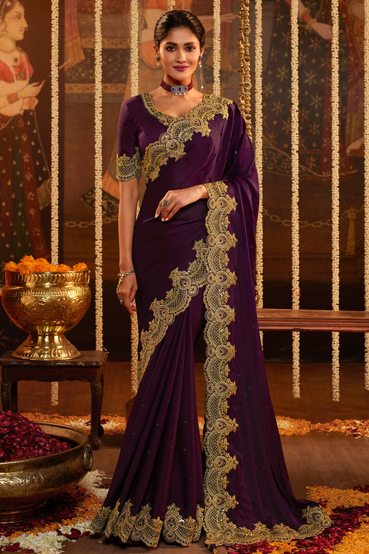 Bluberry Purple Pure Silk Saree