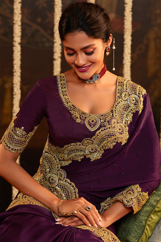 Bluberry Purple Pure Silk Saree