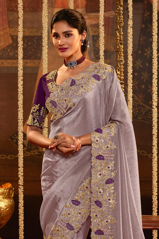 Lilac Lavender Viscose Silk Saree