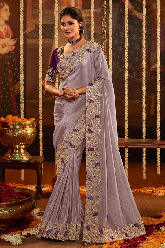 Lilac Lavender Viscose Silk Saree