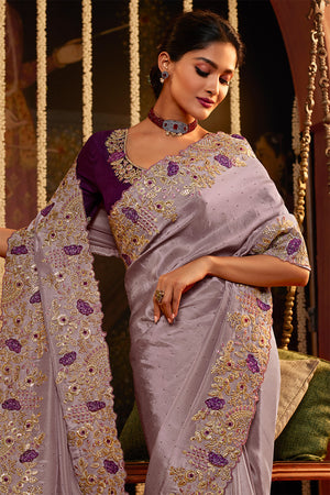 Lilac Lavender Viscose Silk Saree