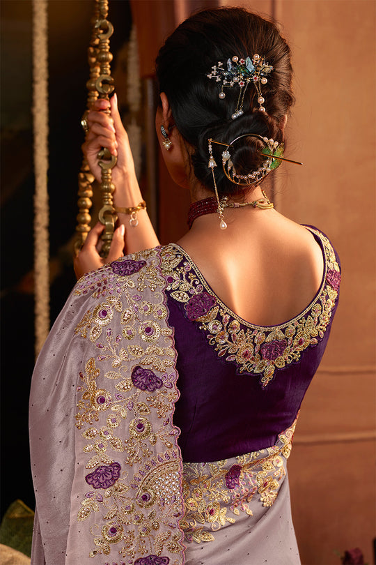 Lilac Lavender Viscose Silk Saree