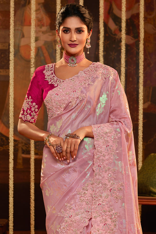 Flamingo Pink Viscose Silk Saree