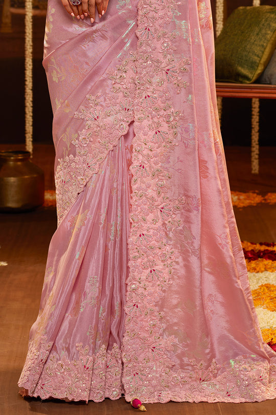 Flamingo Pink Viscose Silk Saree