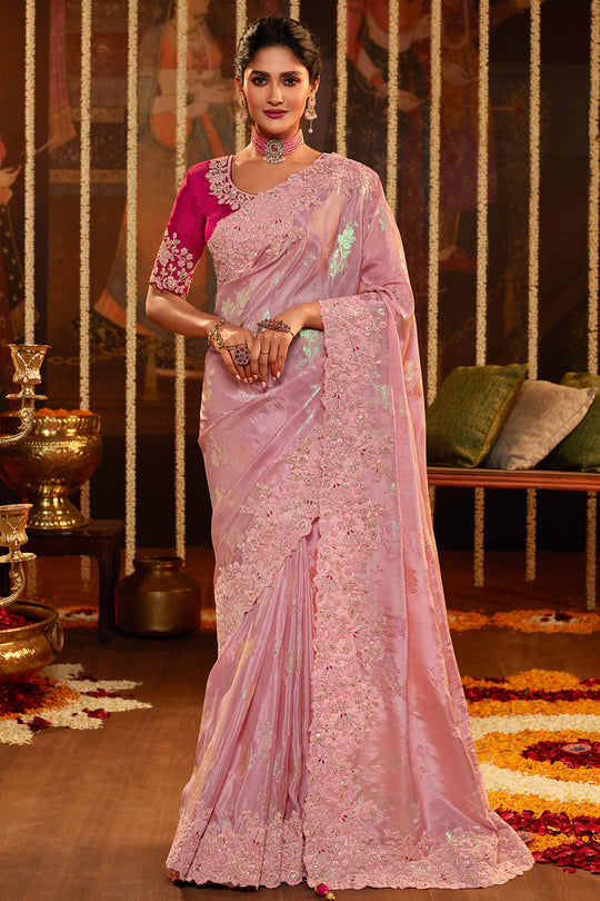 Flamingo Pink Viscose Silk Saree