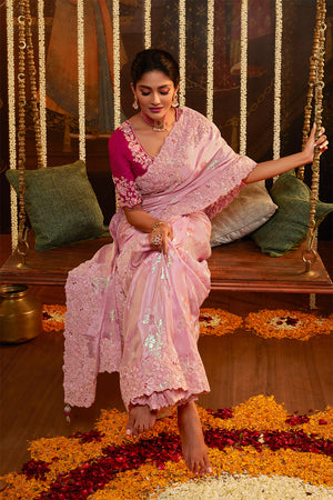 Flamingo Pink Viscose Silk Saree