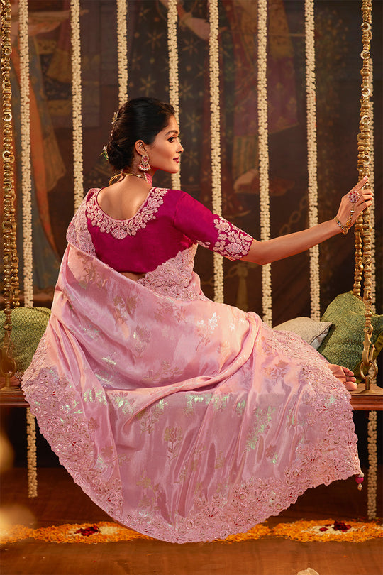 Flamingo Pink Viscose Silk Saree
