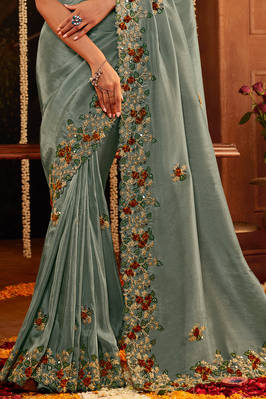 Sage Green Viscose Silk Saree