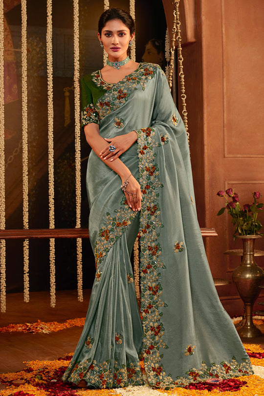 Sage Green Viscose Silk Saree