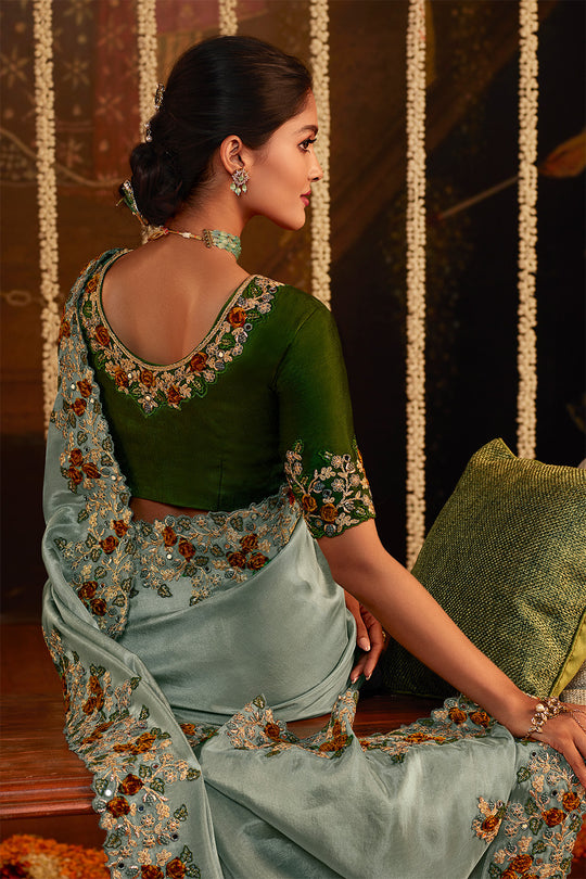 Sage Green Viscose Silk Saree