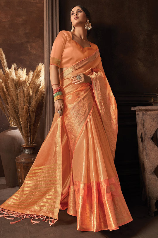 orange organza saree