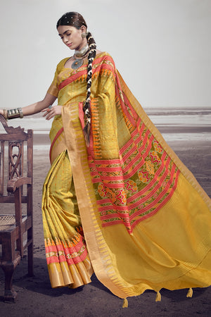 Granola Yellow Digital Print Saree