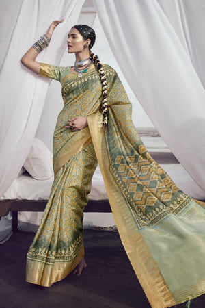 Olive Green Digital Print Saree