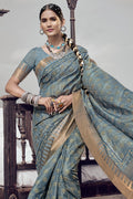 Slate Grey Digital Print Saree