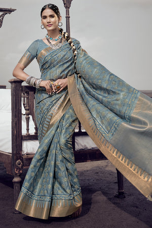 Slate Grey Digital Print Saree