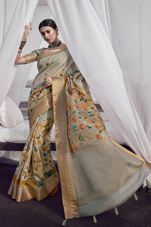 Smoke Grey Digital Print Saree