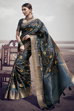 Denim Blue Digital Print Saree