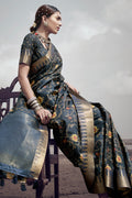 Denim Blue Digital Print Saree