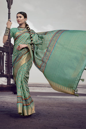 Seafoam Green Digital Print Saree