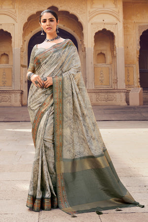 Rhinoceros Grey Digital Print Saree