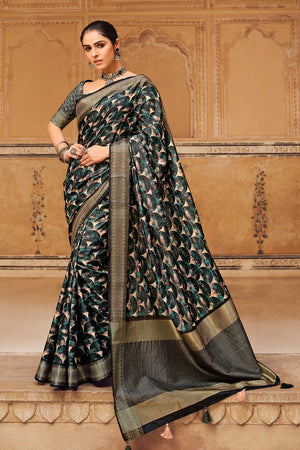 Peacock Blue Digital Print Saree