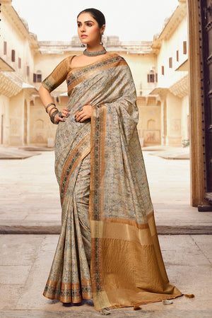 Oat Brown Digital Print Saree