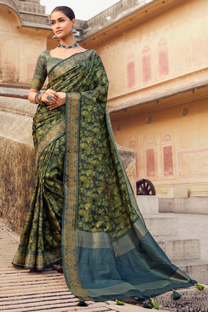 Hunter Green Digital Print Saree