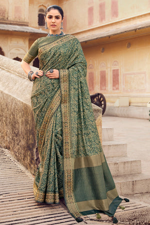 Viridian Green Digital Print Saree