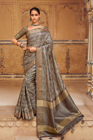 Rhino Grey Digital Print Saree