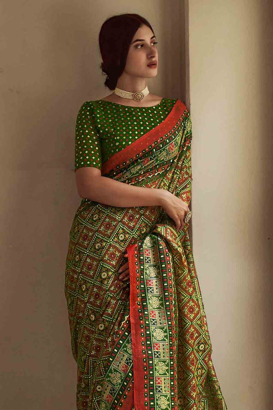 Pickle Green Digital Print Saree
