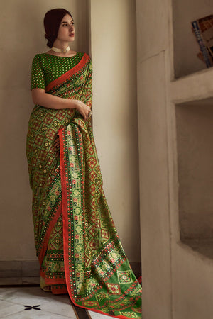 Pickle Green Digital Print Saree