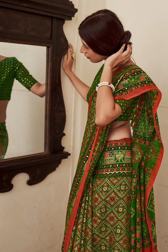 Pickle Green Digital Print Saree
