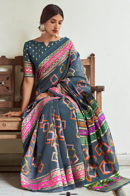 Slate Gray Digital Print Saree