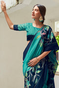 Turquoise Green Digital Print Saree