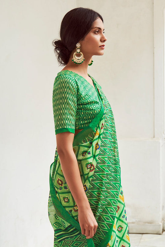 Green Digital Print Saree