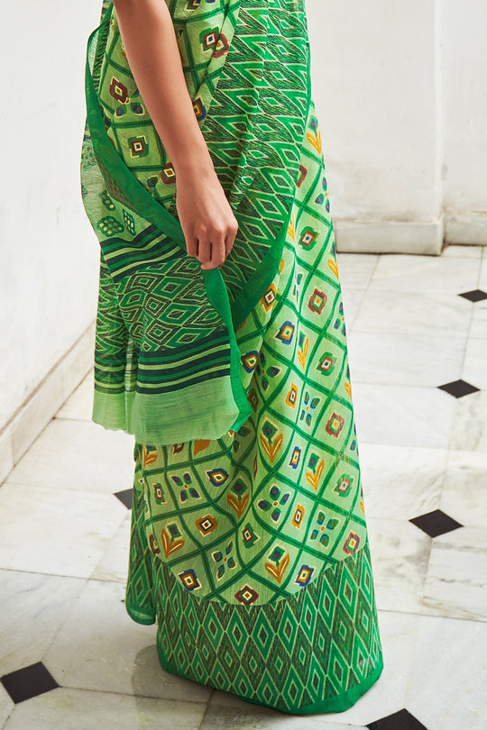 Green Digital Print Saree