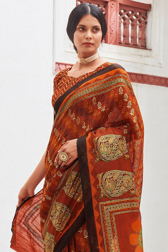 Ginger Rust Digital Print Saree
