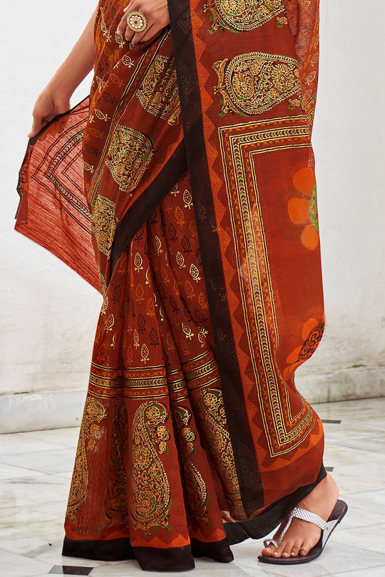 Orange Digital Print Saree