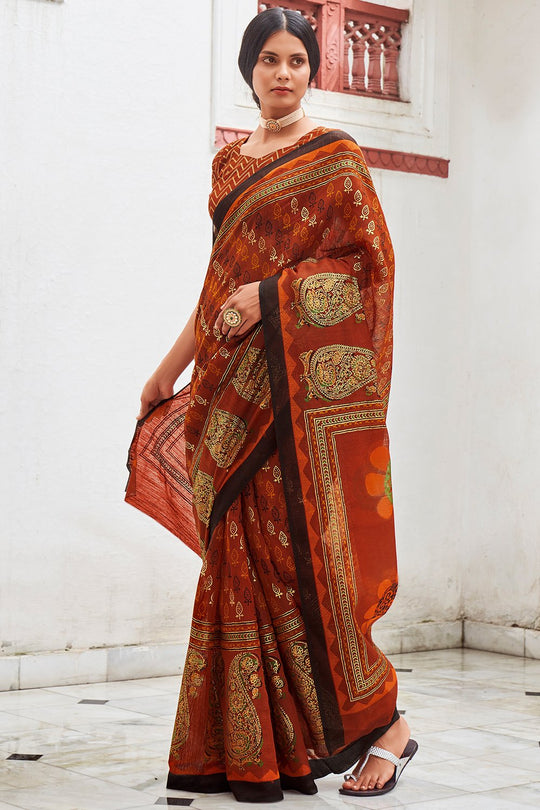 Ginger Rust Digital Print Saree