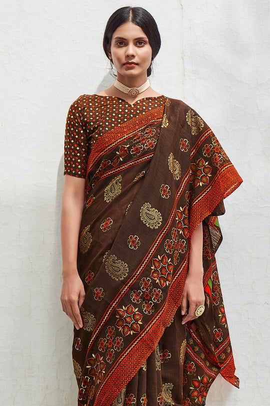 Sangria Maroon Digital Print Saree