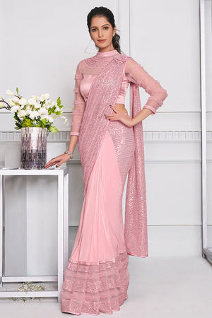 Blush Pink Lycra Saree